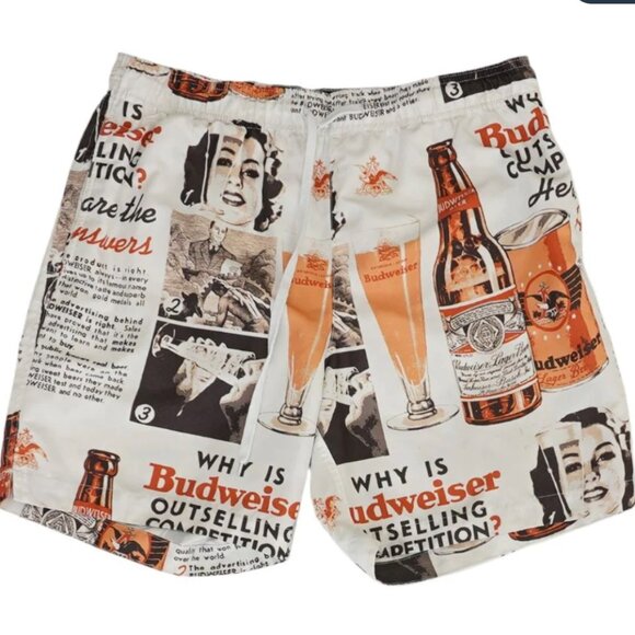 Budweiser x Pacsun Swim Trunks All Over Vintage Print Lined Bathing Mens Medium - Picture 1 of 5